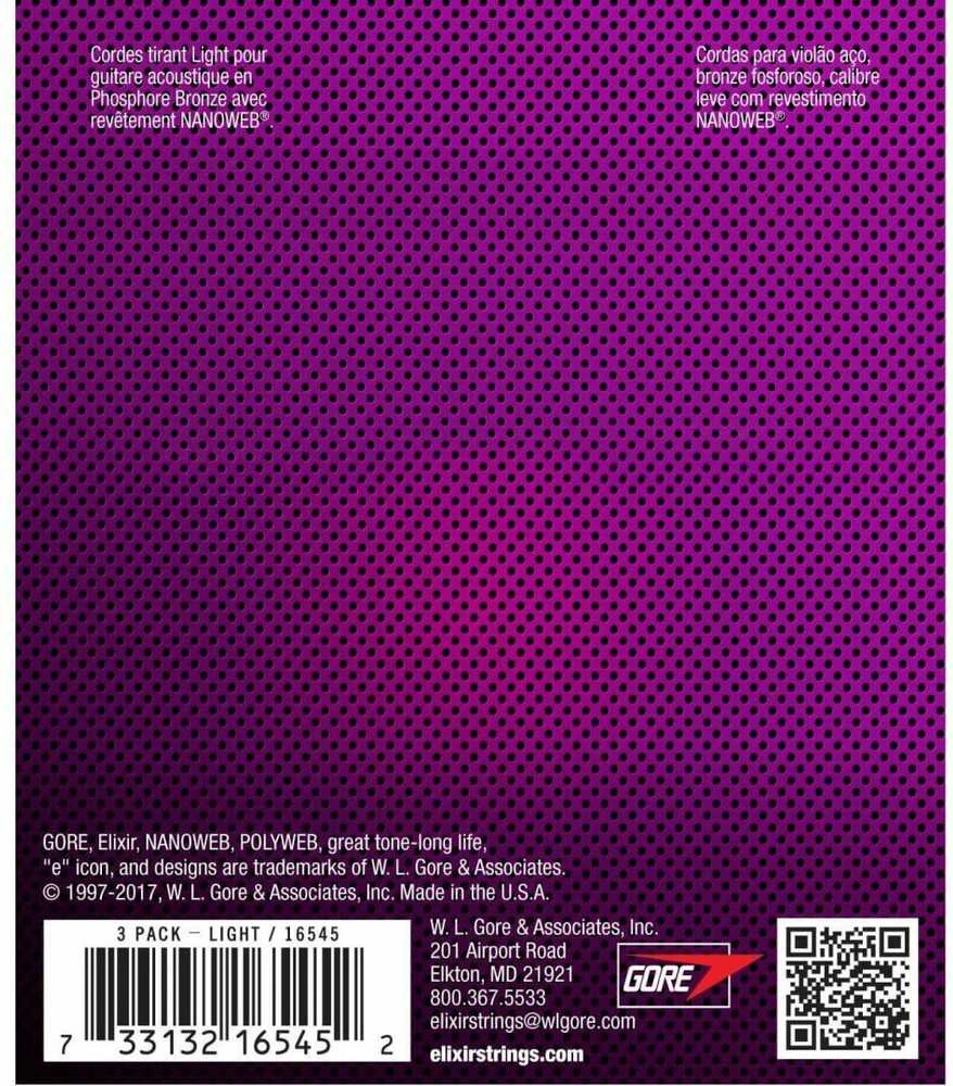 Elixir Eliksyras 16545 Nanoweb Phosphor Bronze 12-53 (3 komplektai)