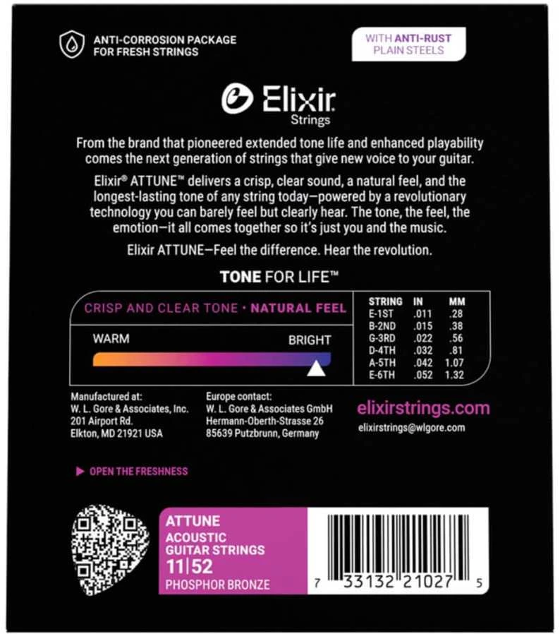 Elixir Eliksyras Attune Phosphor Bronze 21027 11-52