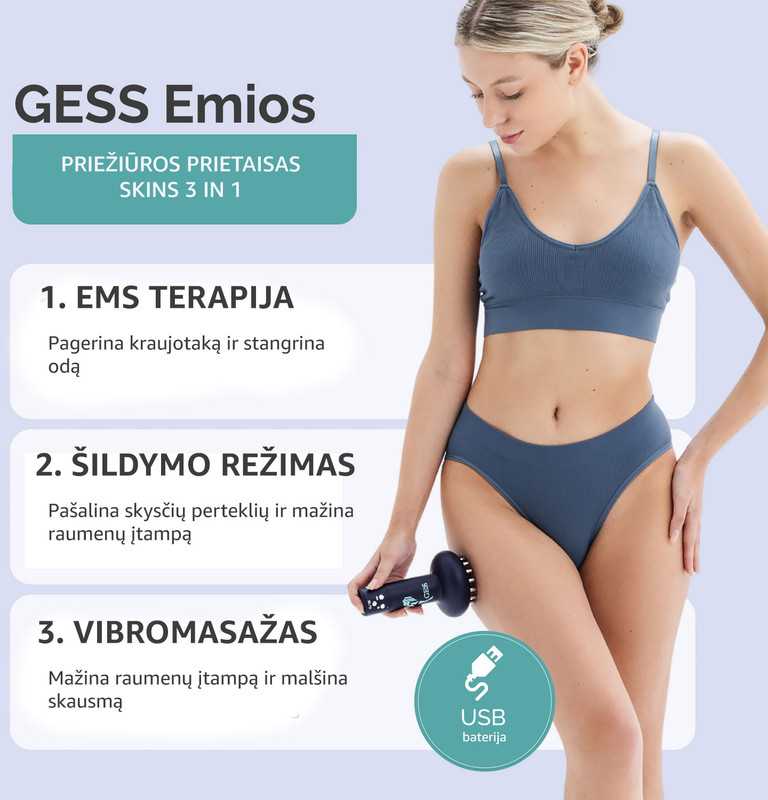 GESS EMIOS EMS kūno masažuoklis, anticeliulitinis, odą stangrinantis virbatoinas ir šildymas
