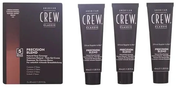 Rinkinys „Trio American Crew Precision Blend“ pusiau ilgalaikiai plaukų dažai, 4-5 natūralios spalvos, 3 vnt., 40 ml