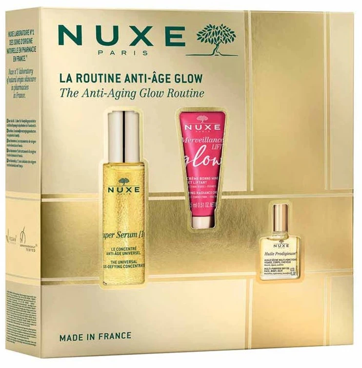 Anti-Aging Glow Routine Set Nuxe: Super Serum [10], Vegan, Anti-Ageing, Day - Night, Serum, For Face - Neck, 30 ml + Merveillanc