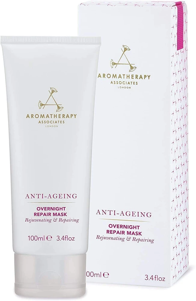 „Aromatherapy Associates“ senėjimą stabdanti atkuriamoji naktinė veido kreminio kaukė su braškių sėklomis, 100 ml