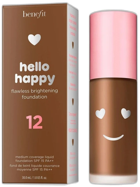 Benefit, Hello Happy, skaistinamasis skystas makiažo pagrindas, 12, Deep Warm, SPF 15, 30 ml