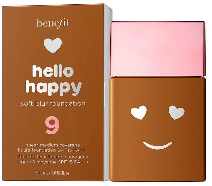Skystas makiažo pagrindas „Benefit Hello Happy Soft Blur Matte Finish“ 09 Deep Neutral SPF 15, 30 ml