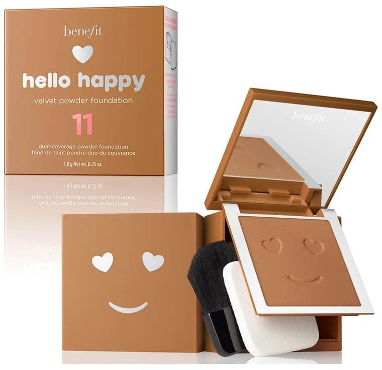 „Benefit Hello Happy Velvet Matte Finish“ kompaktiškas makiažo pagrindas, 11 Dark Neutral, 7 g