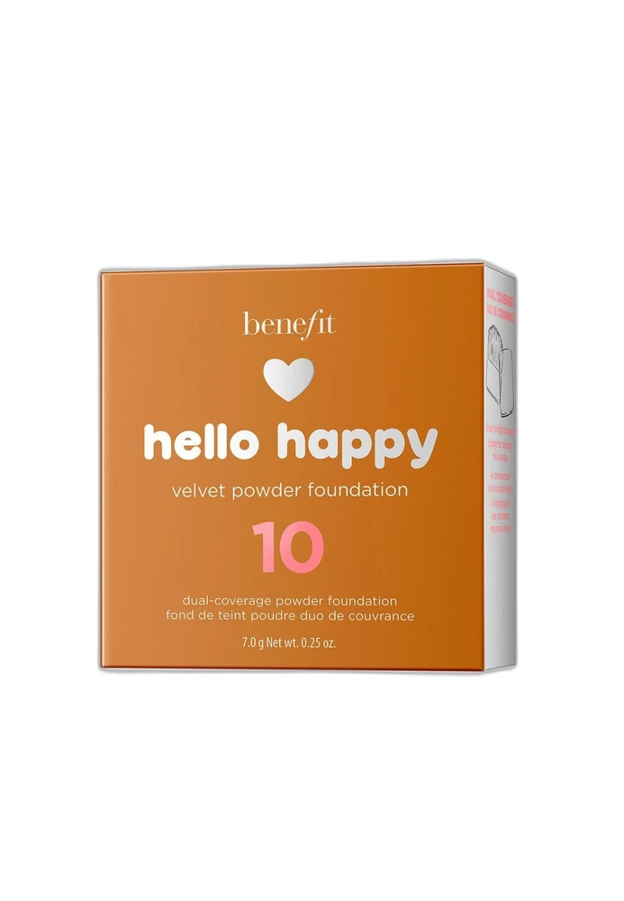 „Benefit Hello Happy Velvet“ matinį efektą suteikiantis kompaktiškas makiažo pagrindas „10 Dark“, 7 g