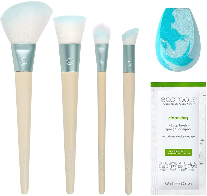 „Brighter Tomorrow“ rinkinys „EcoTools“: makiažo pagrindas „EcoTools“ + makiažo kaukė „EcoTools“ + difuziniai akių šešėliai „EcoTools“ + losjonas „EcoTools“ ir kempinėlė „Valiklis“ 7,39 ml + skaistalai „EcoTools“ + makiažo kempinėlė „Mėlyna“