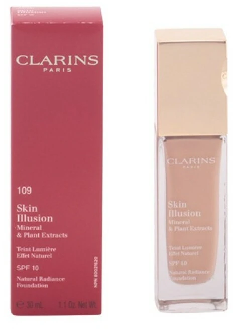 „Clarins“ „Skin Illusion“ spalvą koreguojantis skystas makiažo pagrindas, 109, kviečių atspalvis, SPF 15, 15 ml *Mėginamoji pakuotė