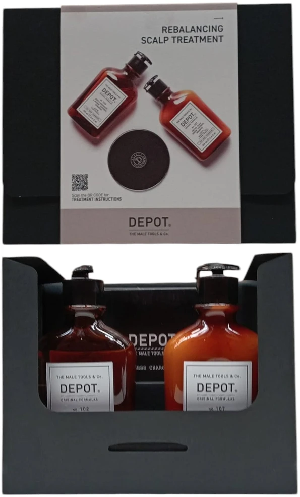 Vartotojų rinkinys A Depot: 100 plaukų valymo priemonių Nr. 102 „Botanical Complex“ plaukų šampūnas „Nuo pleiskanų ir riebalų kontrolės“, 250 ml + 100 plaukų valymo priemonių Nr. 107 „Kaolino“ plaukų šampūnas pertekliniam riebalų išsiskyrimui reguliuoti, 250 ml
