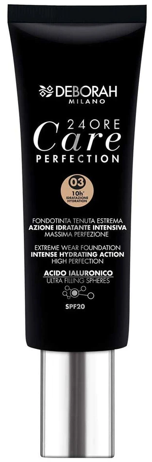 Deborah, 24 Ore Care Perfection drėkinamasis skystas makiažo pagrindas, 03, smėlio spalvos, SPF 20, 30 ml *Mėginamoji pakuotė