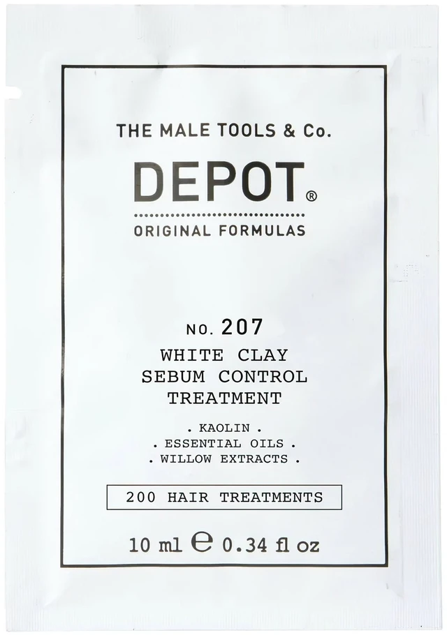 Depot, 200 plaukų procedūrų Nr. 207, kaolinas, galvos odos gydymo kreminio kaukė, skirta pertekliniam riebalų išsiskyrimui reguliuoti, 10 ml