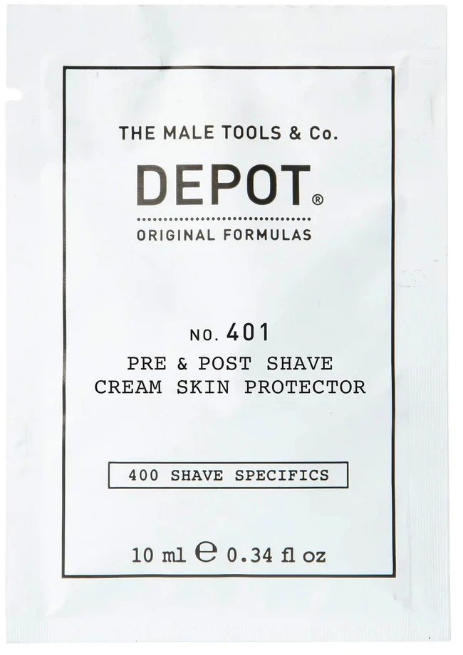 Depot, 400 Shave Specifications No. 401, raminamieji kremai prieš ir po skutimosi, 10 ml
