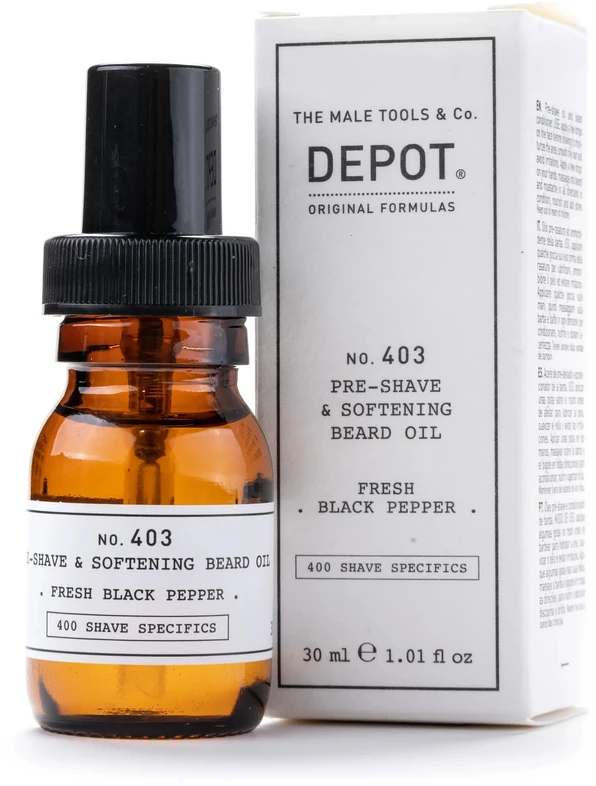 Depot No. 403 Pre-Shave & Softening Beard Oil Fresh Juodas Pepper bardzos aliejus, 30 ml