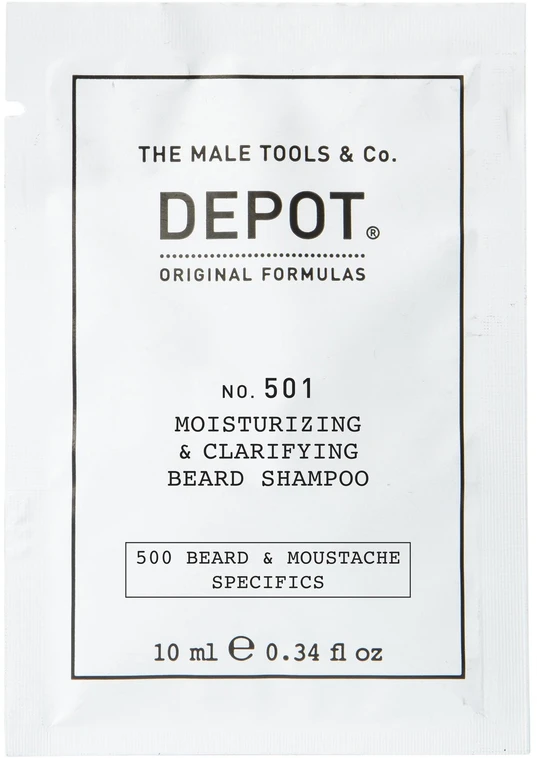 Depot, 500 Beard - Mustache Specifics No. 501, Pro-Vitamin B5, Beard Šampūnas, Moisturizing - Gaivinantis, 10 ml