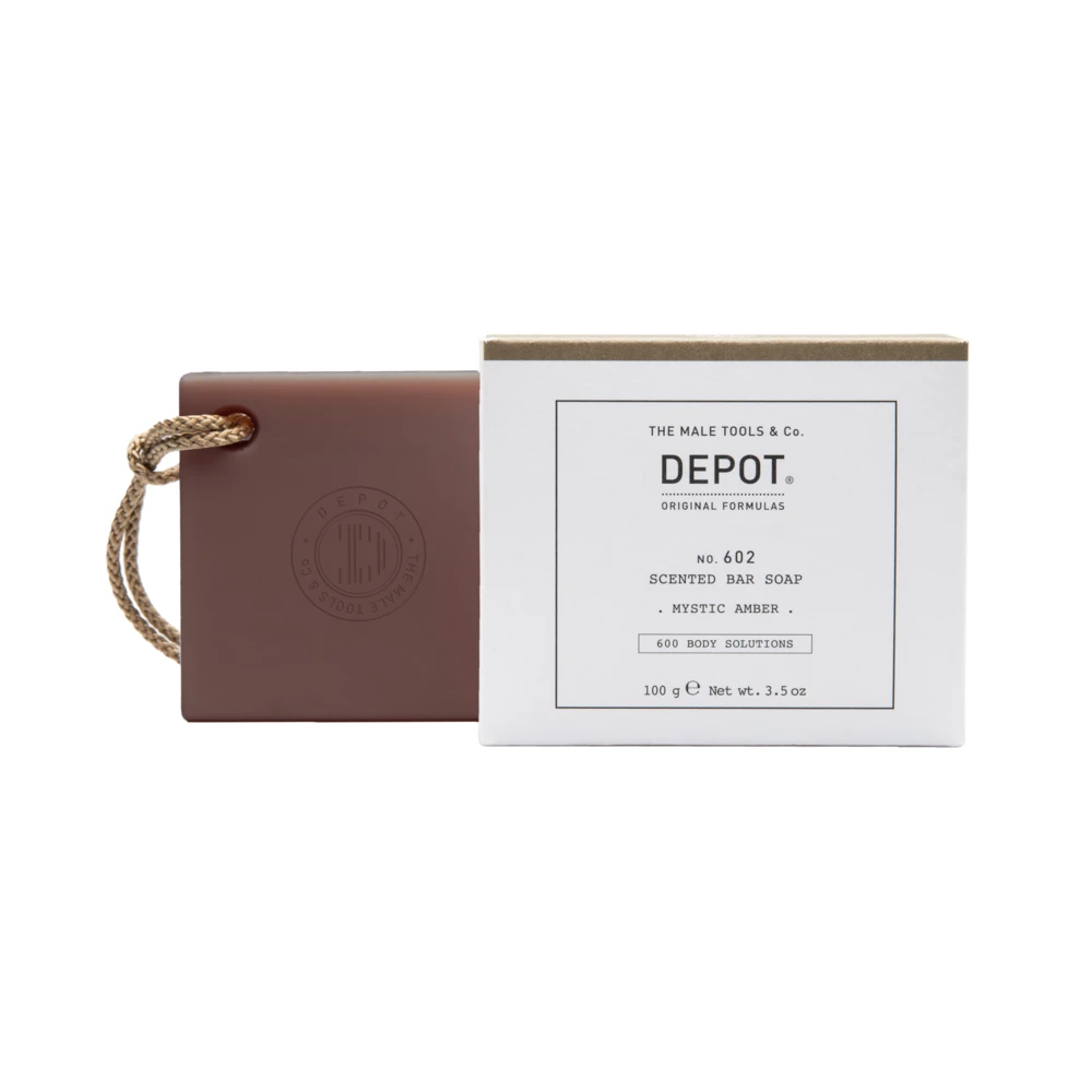 „Depot 600 Body Solutions No. 602“ valomasis muilo gabalėlis su botaniniu kompleksu ir mistinio gintaro kvapu, 100 g