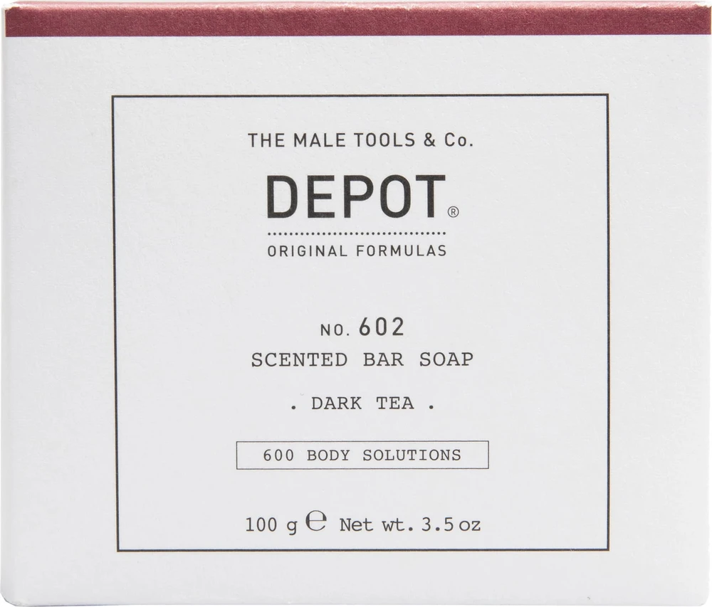„Depot 600 Body Solutions No. 602“ botaninis kompleksinis valomasis muilo gabalėlis su tamsiosios arbatos kvapu, aromatinėmis natomis, 100 g