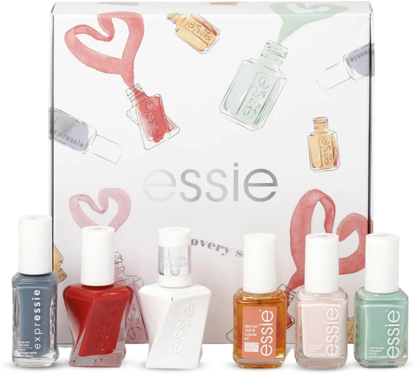 Discovery Set Essie: Nail Enamel Vegan Glossy Shine Finish Nagų lakas 99 Mint Candy Apple 13.5 ml + Expressie Air Dry Nagų lakas 13.5 ml + Gel Couture Nagų lakas Rock the Runway 13.5 ml + Essie Nagų lakas Ballet Slippers 13.5 ml + Gel Couture Top Coat