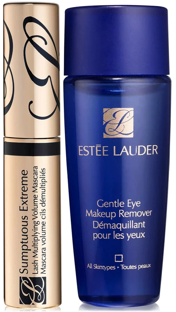Extreme Lashes Set Estee Lauder: Gentle Eye makiažo valiklis Lotion, 30 ml + Sumptuous Extreme Atsparus vandeniui Volumizing Blakstienų tušas Juodas 2.8 ml