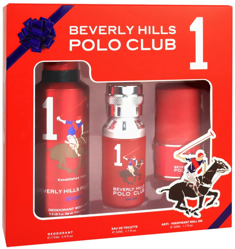 Gift Set Beverly Hills Polo Club: 1982 - Sport 1 Eau De Toilette For Men, 50 ml + 1982 - Sport 1 Anti-Perspirant Dezodorantas Purškiklis For Men, 175 ml + 1982 - Sport 1 Anti-Perspirant Dezodorantas Roll-On For Men, 50 ml