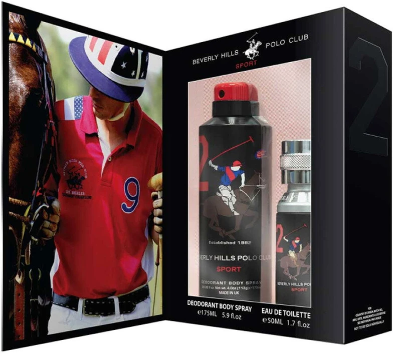 Gift Set Beverly Hills Polo Club: 1982 - Sport 2 Eau De Toilette For Men, 50 ml + 1982 - Sport 2 Anti-Perspirant Dezodorantas Purškiklis For Men, 175 ml