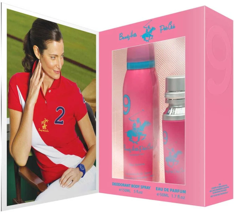 Dovanų rinkinys „Beverly Hills Polo Club“: 1982 m. – „Sport 9“ kvepalai moterims, 50 ml + 1982 m. – „Sport 9“ antiperspirantas-dezodorantas, purškiklis moterims, 150 ml