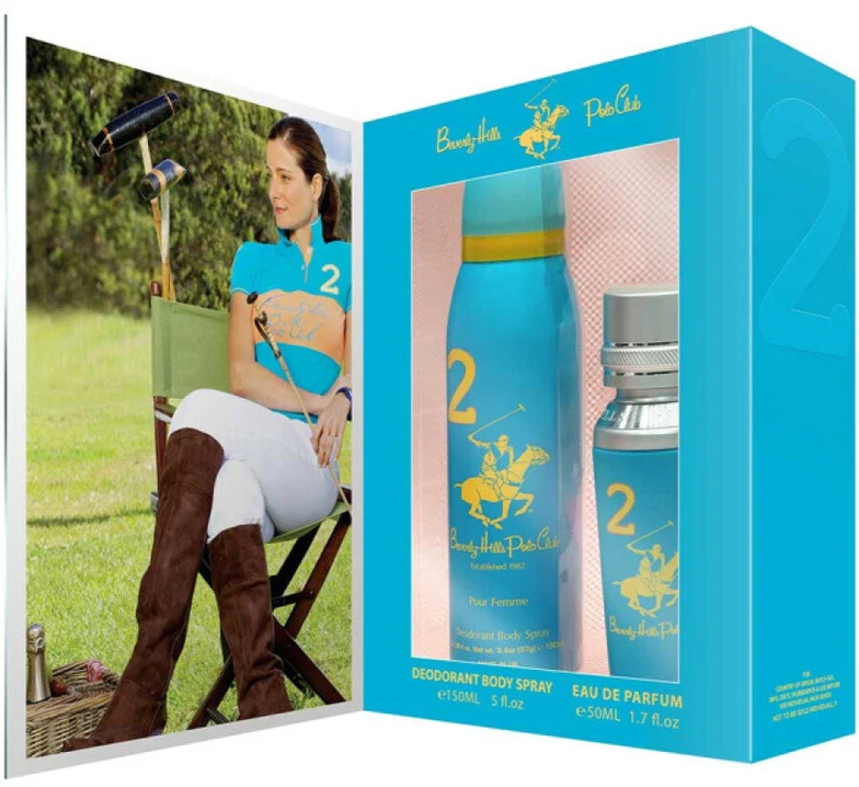 Dovanų rinkinys „Beverly Hills Polo Club“: 1982 m. – „Sport 2“ kvepalai moterims, 50 ml + 1982 m. – „Sport 2“ antiperspirantas-dezodorantas, purškiklis moterims, 150 ml