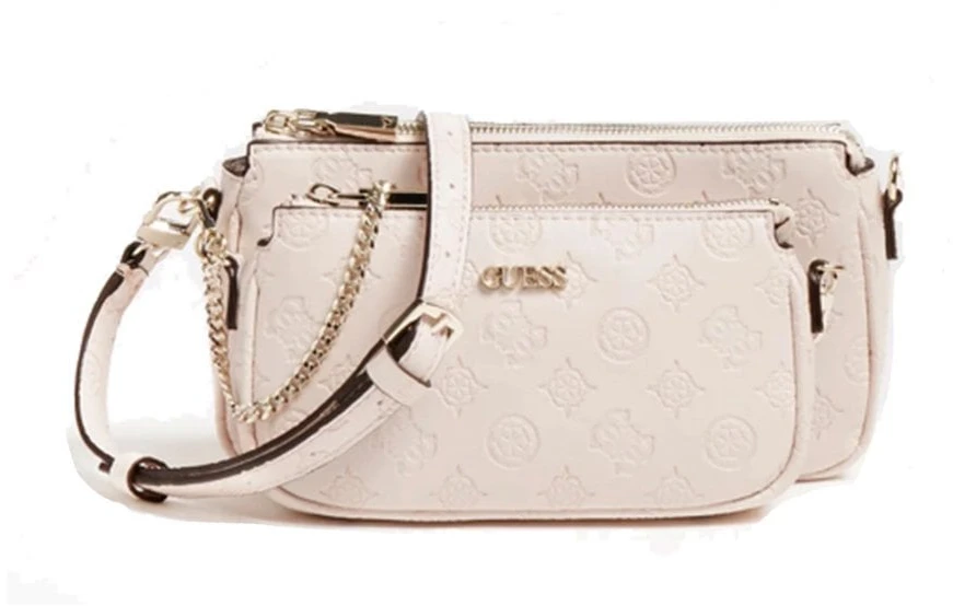 Guess, Dayane, Double, Textile Crossbody Bag, Blush, 24 x 13.5 x 4.5 cm, For Women