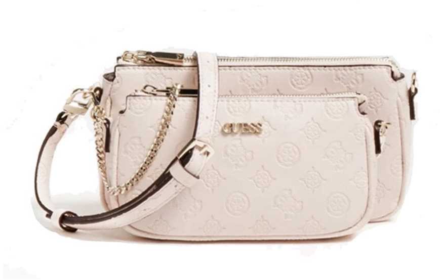 Guess, Dayane, Double, Textile Crossbody Bag, Blush, 24 x 13.5 x 4.5 cm, For Women