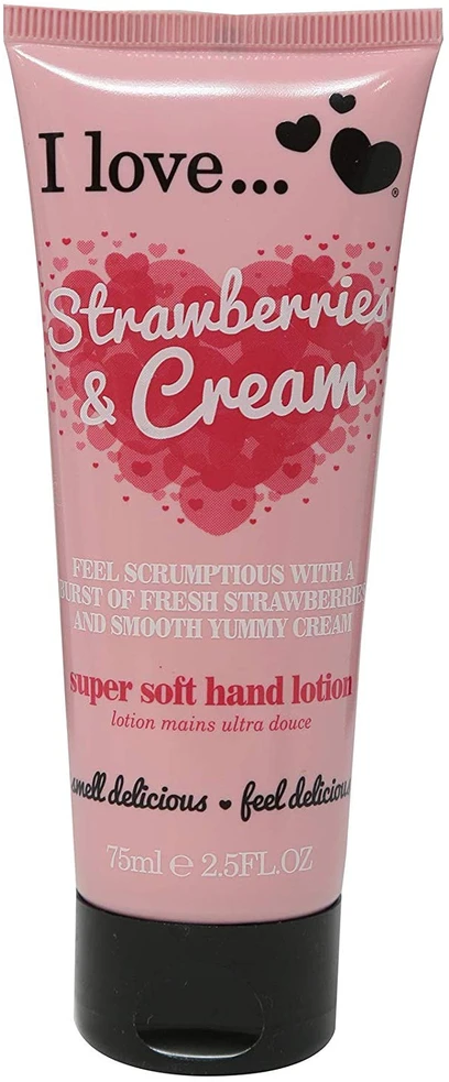 I Love Originals drėkinamasis rankų losjonas „Braškės ir kreminis“, 75 ml