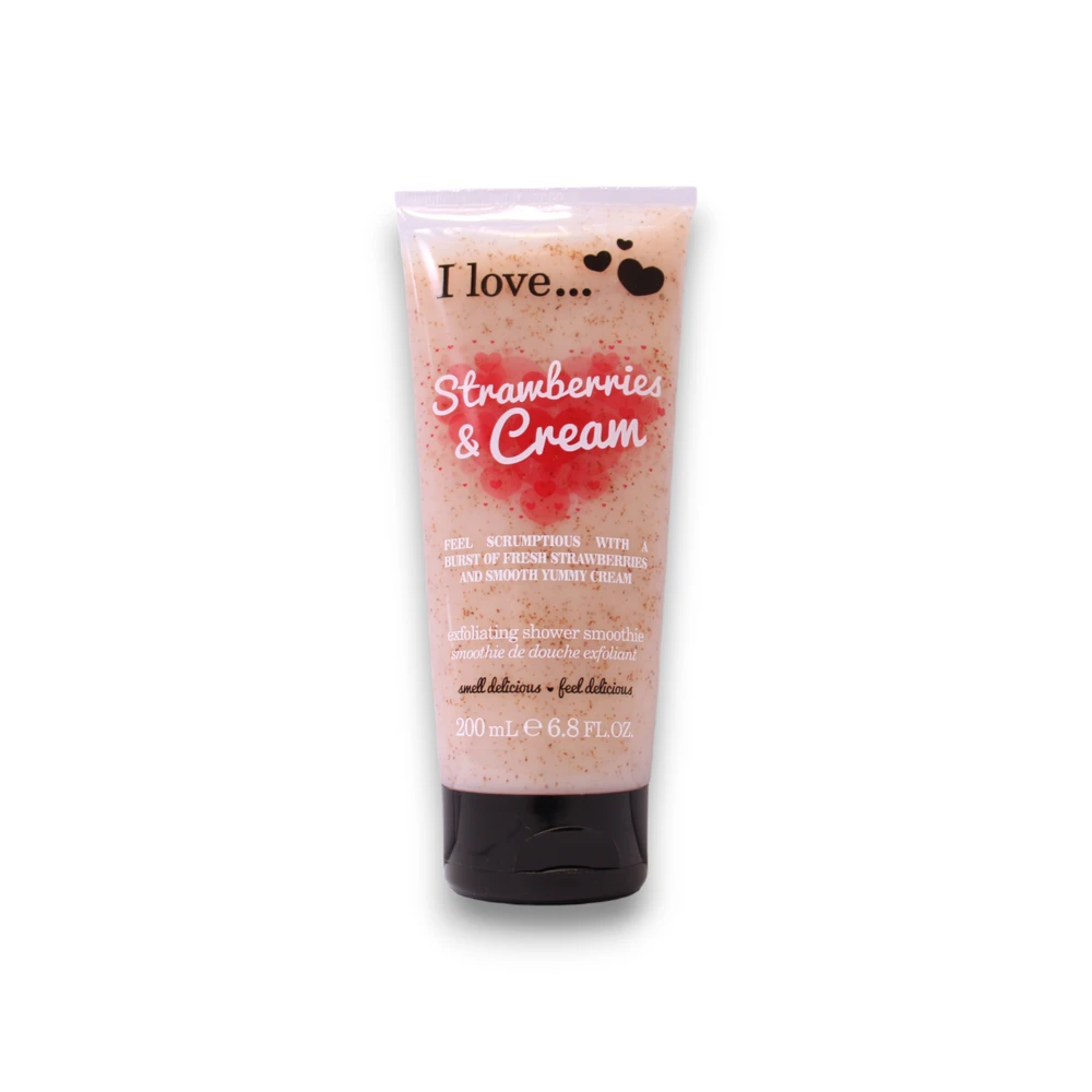 I Love Strawberries & Kreminis Exfoliating Dušo želė, 200 ml