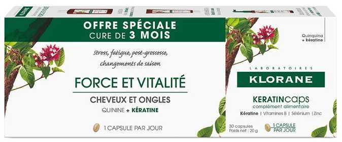 Klorane Keratincaps Anti-Hair Loss maisto papildai 3 x 30 vnt kapsulių triguba pakuotė
