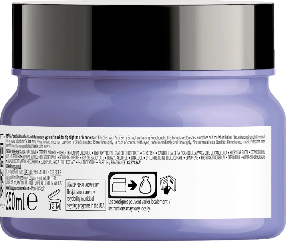 L'Oreal Professionnel Serie Expert Blondifier Acai Polyphenols plaukų kaukė, atkurianti ir skaistinanti odą, 250 ml