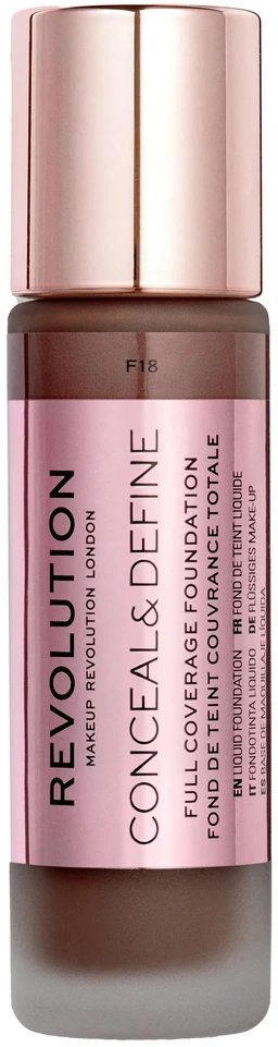 „Makeup Revolution Conceal & Define“ makiažo pagrindas be aliejaus „Kreminis“ F 18, 23 ml