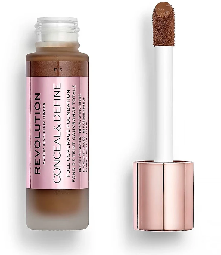 „Makeup Revolution Conceal & Define“ makiažo pagrindas be aliejaus „Kreminis“ F 15, 23 ml