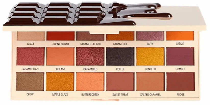 „Makeup Revolution I Heart“ akių šešėlių paletė „Caramel Nudes Chocolate“ 18 atspalvių, 18 g