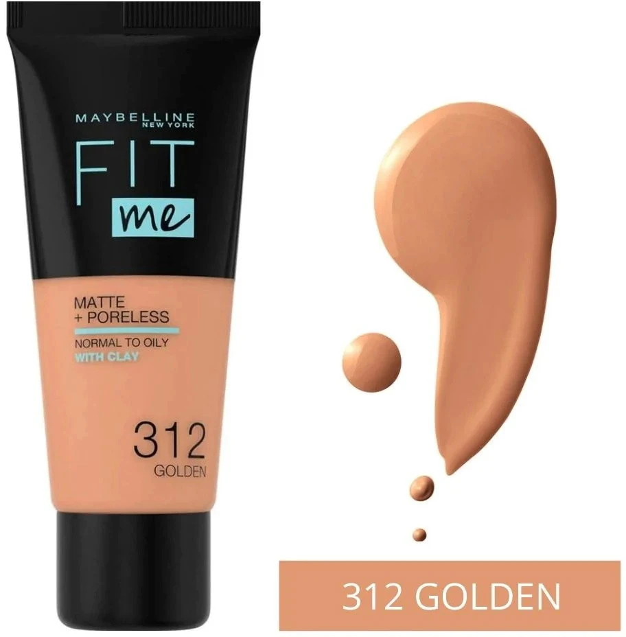 „Maybelline Fit Me Matte + Poreless“ skystas makiažo pagrindas, 312 Golden, 30 ml