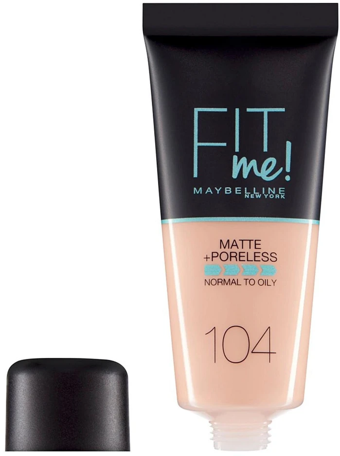 „Maybelline Fit Me Matte + Poreless“ skystas makiažo pagrindas, 104 „Soft Ivory“, 30 ml