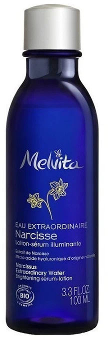 Melvita, „Extraordinary Vanduo“, ekologiškas, skaistinamasis, narcizų, losjonas-serumas, veidui ir kaklui, 100 ml *Testuojamasis rinkinys