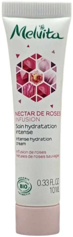 Melvita, „Nectar de Roses“, ekologiškas, drėkinamasis, dieninis, kreminis, veidui, 10 ml *Testuojamasis rinkinys
