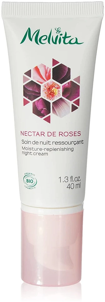 Melvita, „Nectar de Roses“, ekologiškas, drėkinamasis, naktinis, kreminis, veidui, 40 ml *Testuojamasis rinkinys
