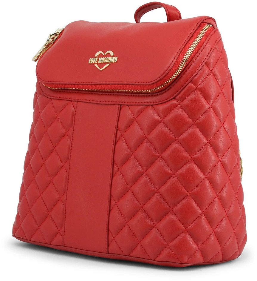Moschino, Love, dirbtinės odos, tekstilinė kuprinė, Raudona, 2 kišenės, moterims