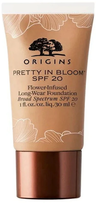 „Origins“, „Pretty In Bloom“, ilgai išliekantis makiažo pagrindas „Kreminis“, 500, vidutinio tamsumo, šiltas, SPF 20, 30 ml