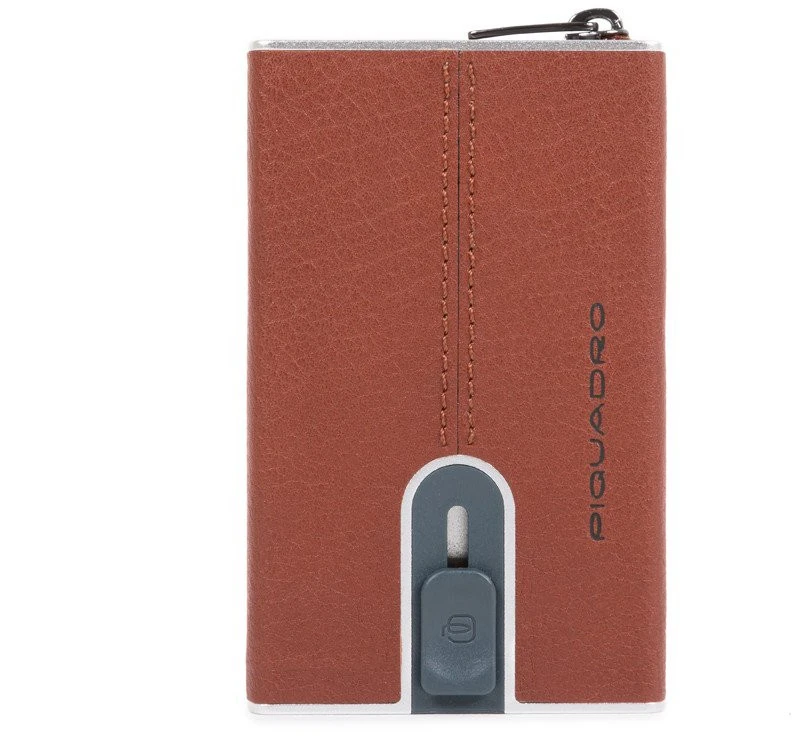 Piquadro, Juodas Square, Leather Card Holder, Square Sliding System, Brown, Unisex