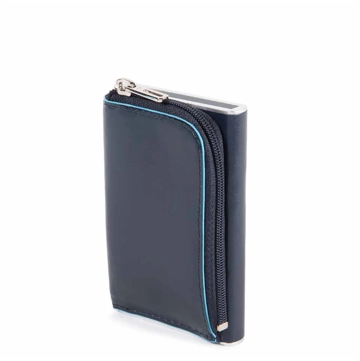 Piquadro, Mėlyna Square, Leather Card Holder, Square Sliding System with Zipped Coin Pocket, PP5359B2R-BLU2, Mėlyna, For Men