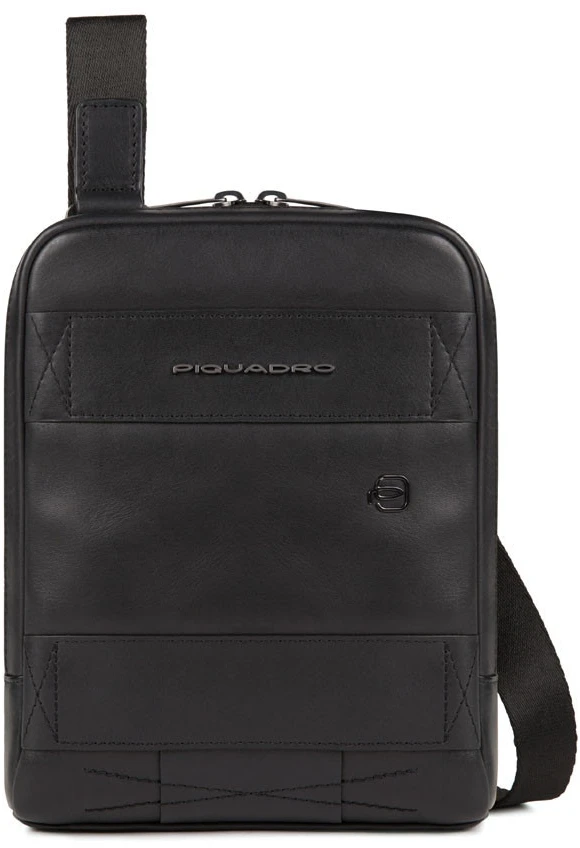 Piquadro, Obidos, Leather Crossbody Bag, Juodas, 17 x 22 x 5.00 cm, For Men
