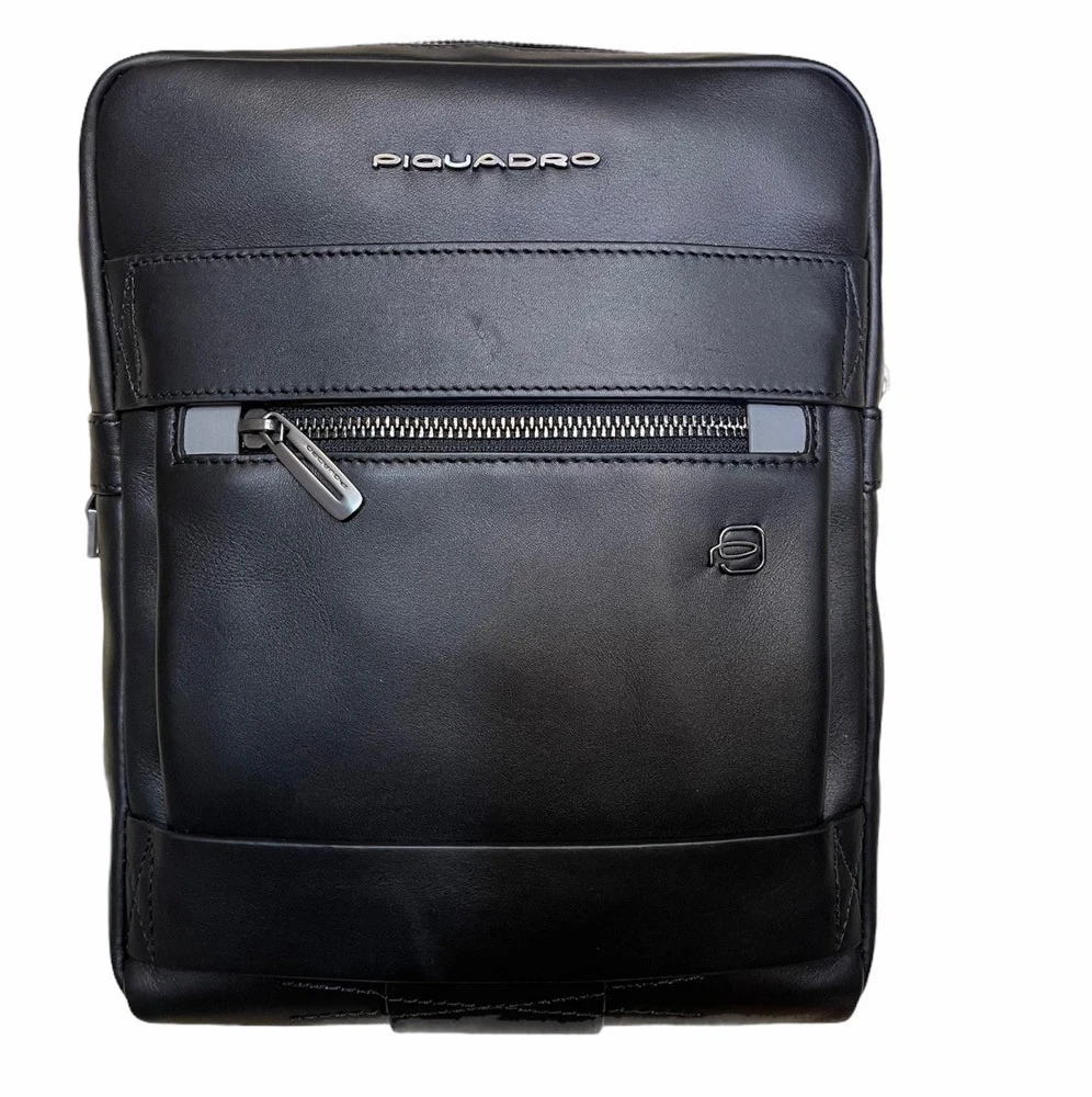 Piquadro, Obidos, Small, Leather Crossbody Bag, Juodas, 22 x 28 x 5 cm, For Men