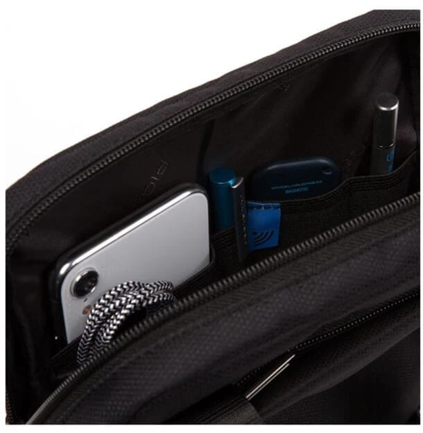 Piquadro, Trakai, Leather - Fabric, Small, Textile Crossbody Bag, Juodas, 27 x 21 x 5 cm, For Men