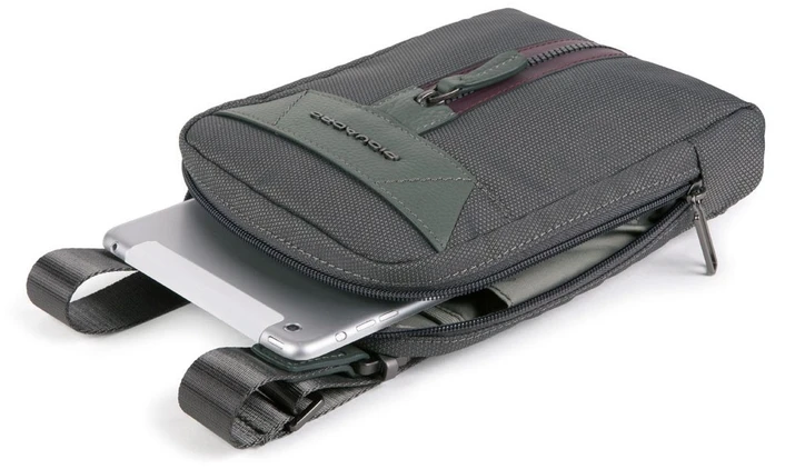 Piquadro, Trakai, Shoulder Bag, Textile Crossbody Bag, Žalias, 16 x 22 x 4 cm, For Men