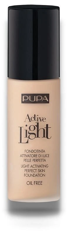 „Pupa Active-Light“ skystas makiažo pagrindas be aliejaus, suteikiantis spindesio, 60 gintaro spalvos, 30 ml