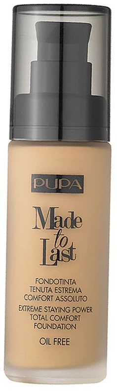 „Pupa Made To Last“ ilgai išliekantis skystas makiažo pagrindas be parabenų, 03 Dark Ivory, 30 ml